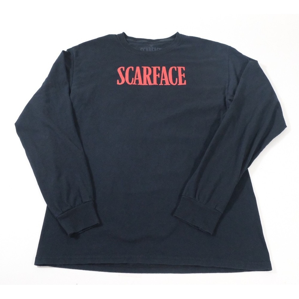 Scarface Shirt Mens Medium Black Tony Montana Movie Graphic Long Sleeve Cotton